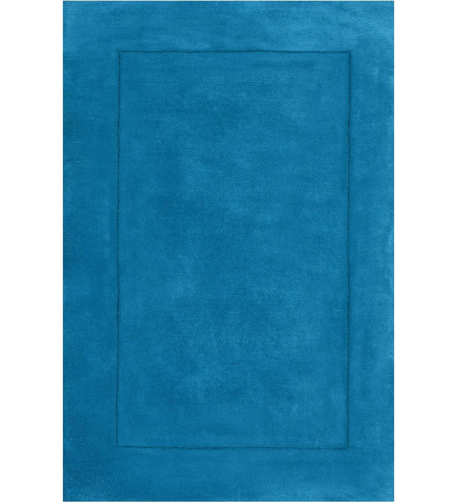 Solid teal hand-tufted wool rug with minimalist border design