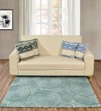 Modern geometric rug with overlapping circular pattern in teal