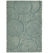 Teal and ivory concentric circles hand-tufted wool rug