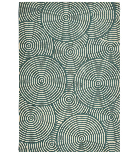 Teal and ivory concentric circles hand-tufted wool rug