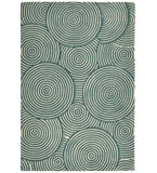 Teal and ivory concentric circles hand-tufted wool rug