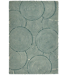 Teal and ivory concentric circles hand-tufted wool rug