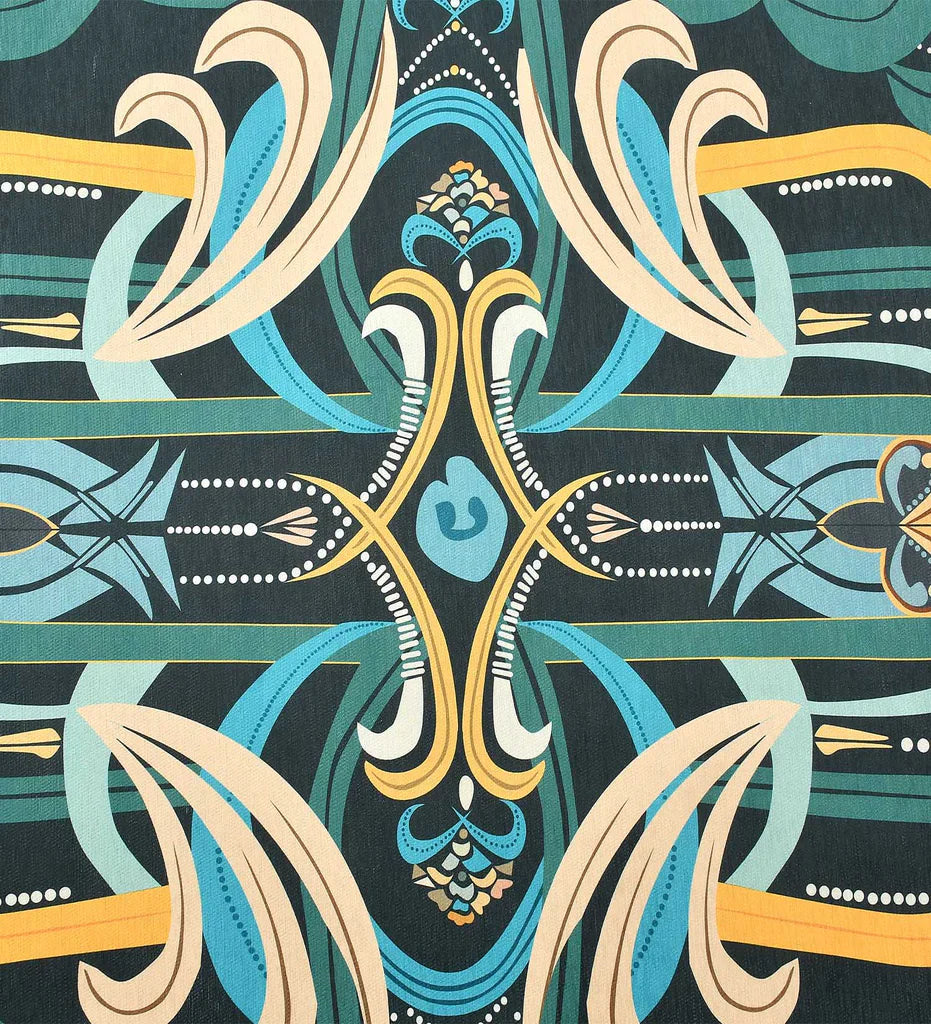 Teal and Gold Machine Washable Rug.
