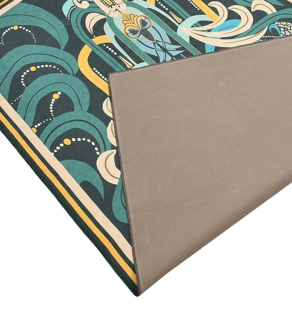 Gold and Teal Abstract Rug