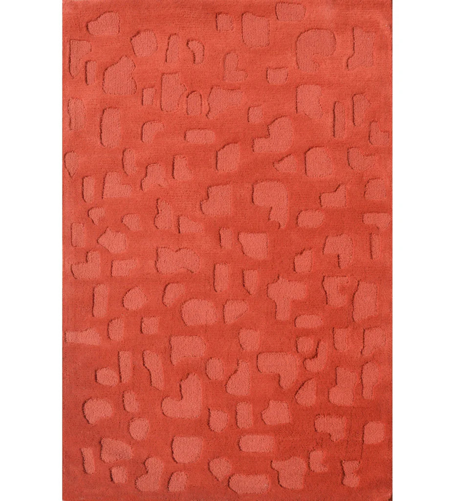 Terracotta orange embossed hand-tufted wool rug with abstract design