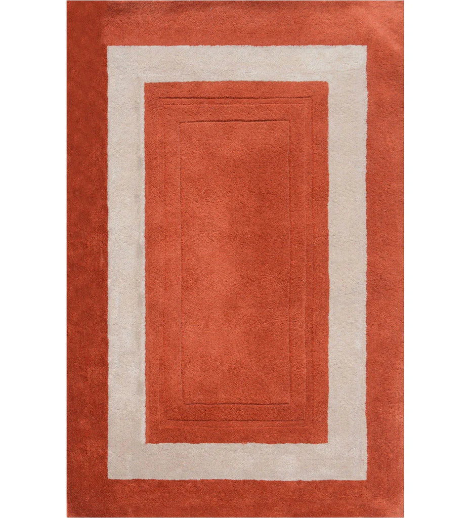 Terracotta orange and beige bordered hand-tufted wool rug