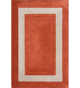 Terracotta orange and beige bordered hand-tufted wool rug