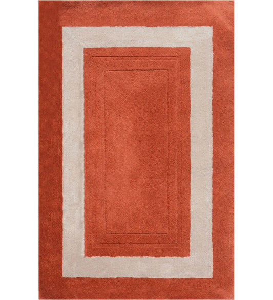 Terracotta orange and beige bordered hand-tufted wool rug