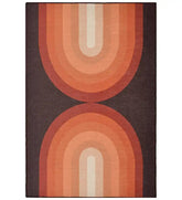 Terracotta retro geometric arch rug with warm tones.