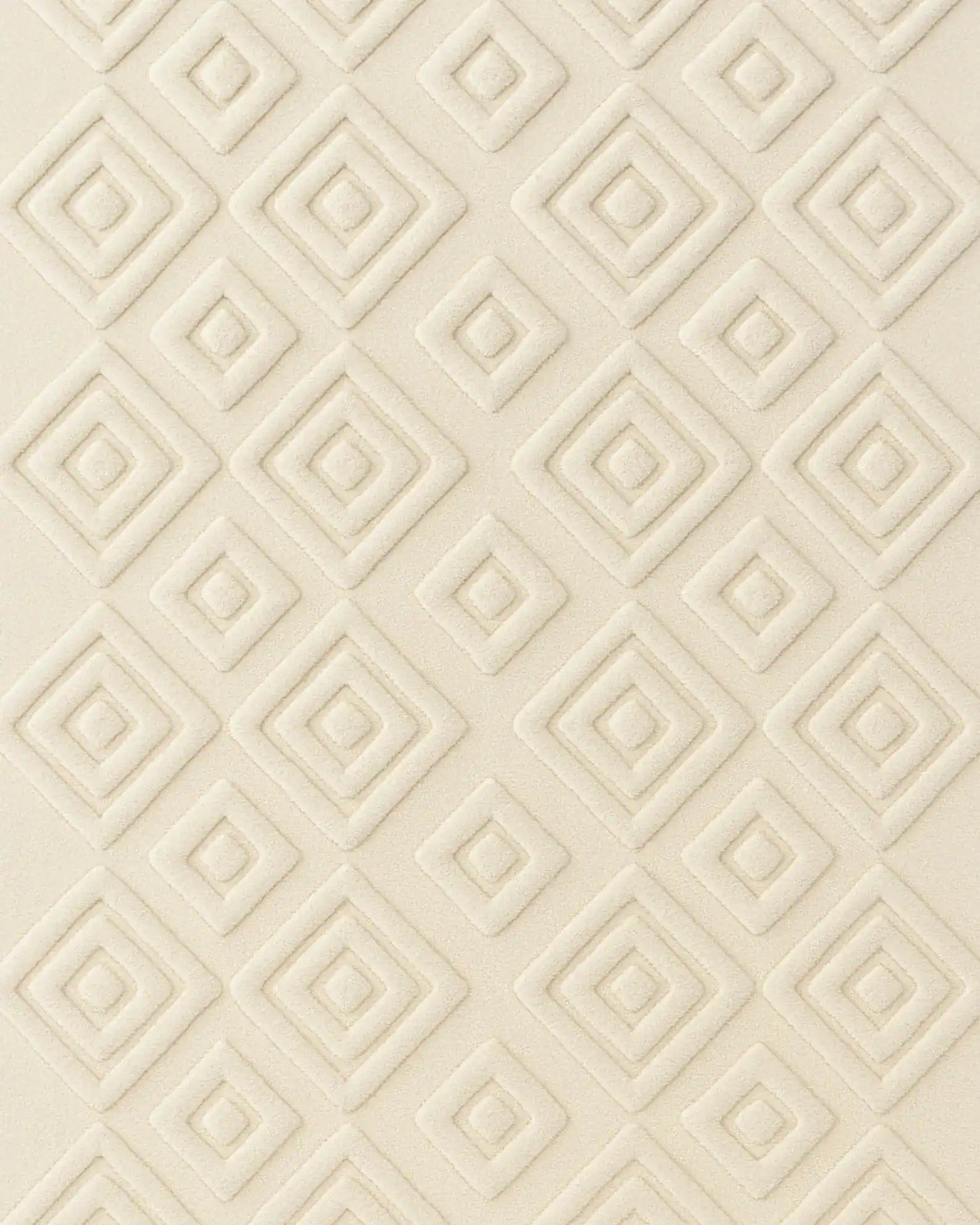 Minimalist cream hand-tufted rug featuring 3D diamond relief design.