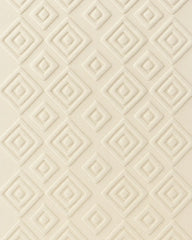 Minimalist cream hand-tufted rug featuring 3D diamond relief design.
