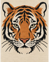 Tiger animal print rug in burnt orange, ivory and black, rectangular 8x10 wool area rug