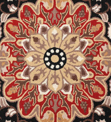 Luxury wool rug featuring red, black, and beige design