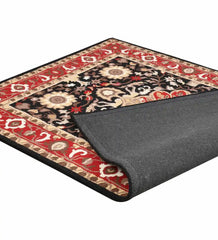 Hand-tufted traditional rug with bold red floral border