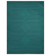 Turquoise Maze Rug with modern geometric pattern.