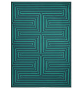 Turquoise Maze Rug with modern geometric pattern.