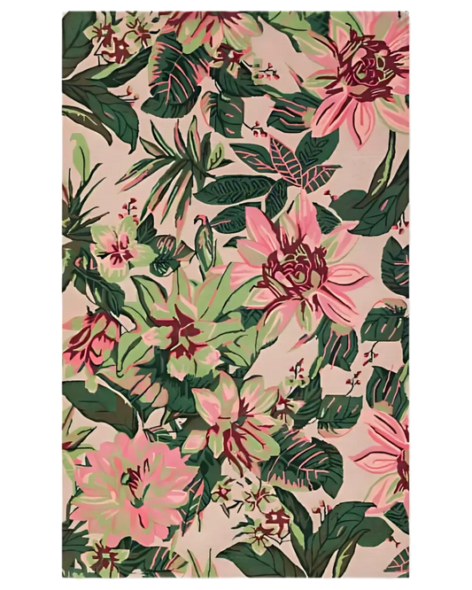 Pink and Green Modern Floral Hand Tufted Rug