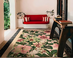 Pink and Green Modern Floral Hand TuftedΒ Rug