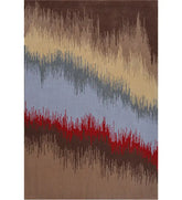 Abstract wave hand-tufted wool rug in red, blue, beige, and brown