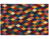 Contemporary geometric wool rug with bold diamond pattern.