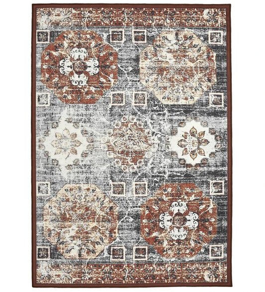 Vintage Rug with distressed antique-style design.