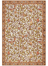 Warm Botanical Rug with earthy floral and leaf patterns.