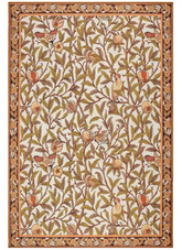 Warm Botanical Rug with earthy floral and leaf patterns.