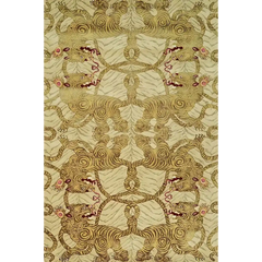 Luxury handwoven yellow animal rug with intricate tiger motif and swirl patterns by Mannat Rugs