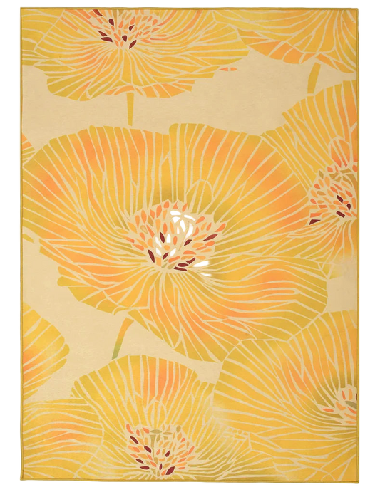 Yellow modern floral machine washable rug.