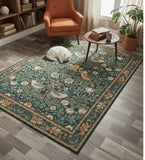 Botanical Bird Dark Green Area Rug – Machine Washable