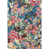 Luxury handwoven floral rug with pink, purple, orange, and cream flowers on blue background by Mannat Rugs