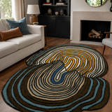 Rug with wavy pattern in a living room setting