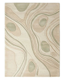 Beige and brown abstract patterned rug on a white background