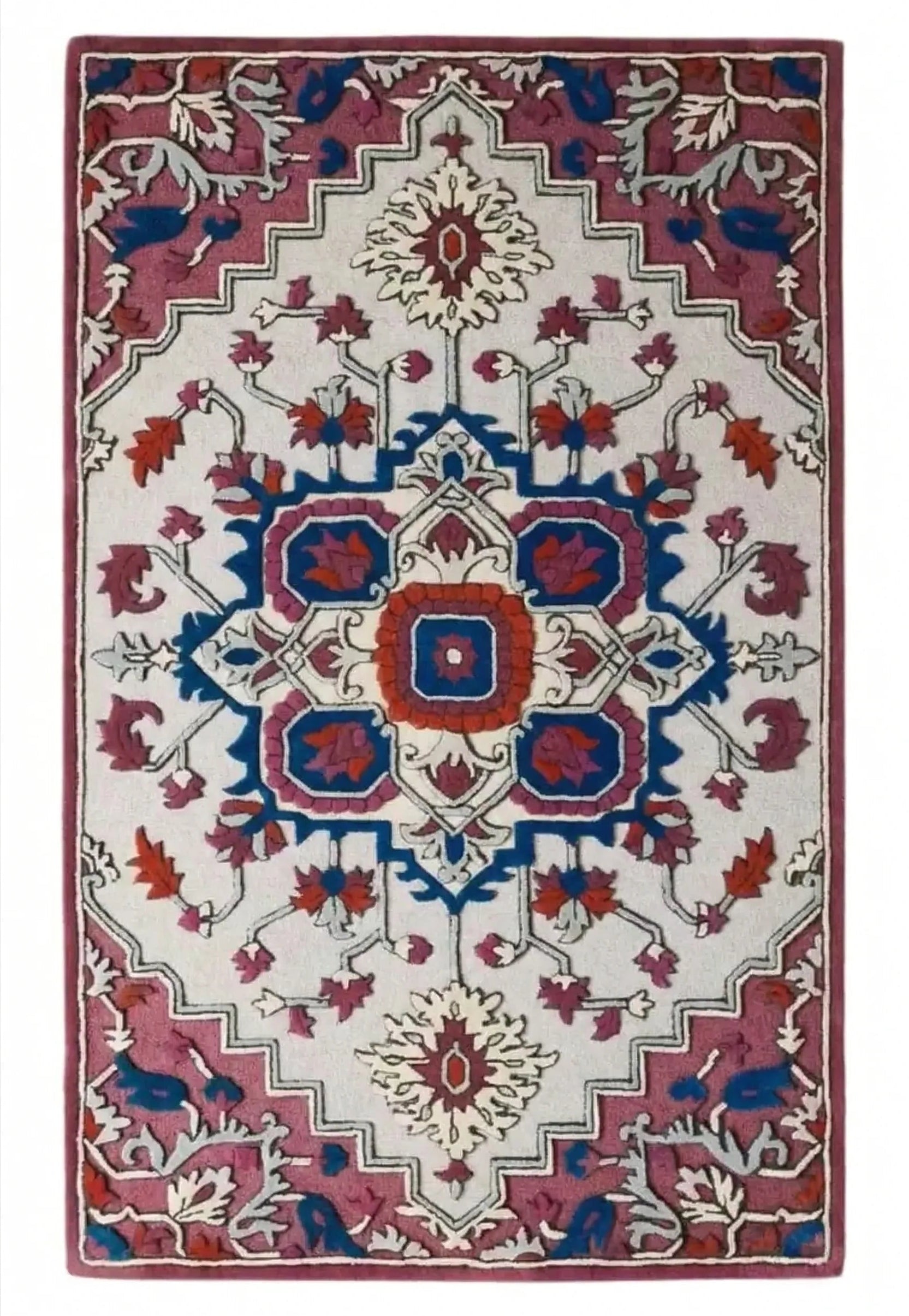 Decorative rug with intricate pattern on a white background