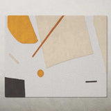 Modern abstract luxury wool rug with beige, white, orange, and black geometric shapes by Mannat Rugs