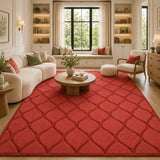 Red embossed modern wave wool rug