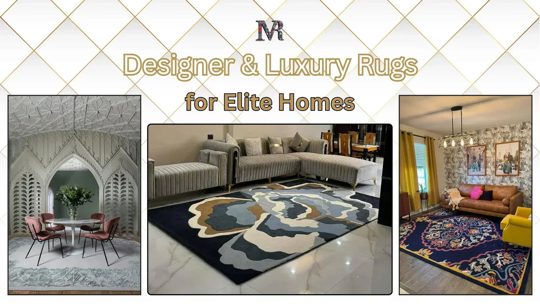 Designer and luxury rug styled in a modern penthouse living room, perfect for estates and coastal homes