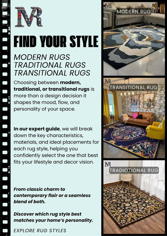 Rug Guide: Modern Rug, Traditional Rug, Transitional Rug. Rug Style Guide