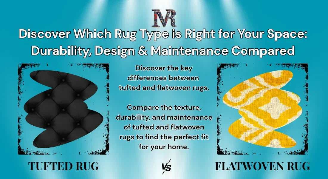 Comparison of tufted rug and flatwoven rug showing texture and design differences for home decor
