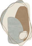 Abstract art piece with geometric shapes in brown, gray, and beige on a white background