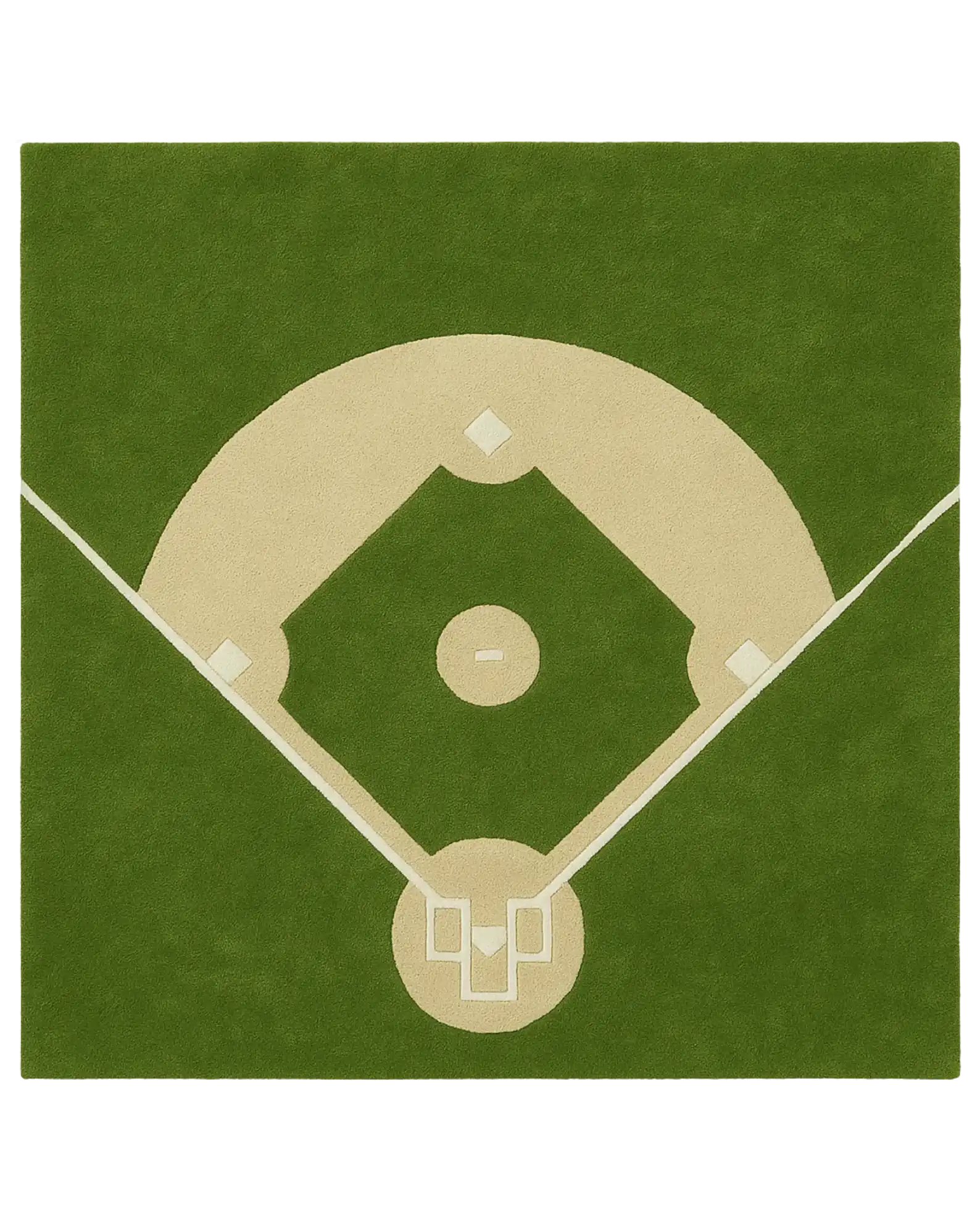 Hand-tufted wool baseball field rug with green and beige sports design.