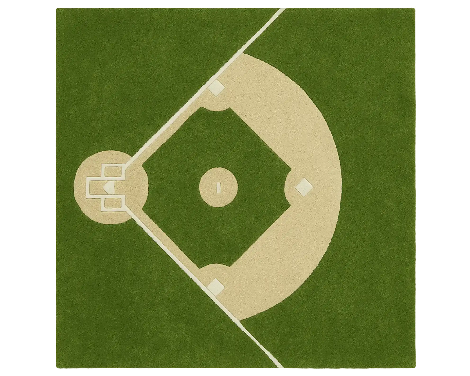 Luxury baseball rug shaped like a ballpark diamond layout.