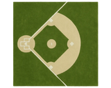 Luxury baseball rug shaped like a ballpark diamond layout.