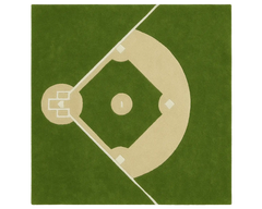 Luxury baseball rug shaped like a ballpark diamond layout.