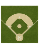 Hand-tufted wool baseball field rug with green and beige sports design.