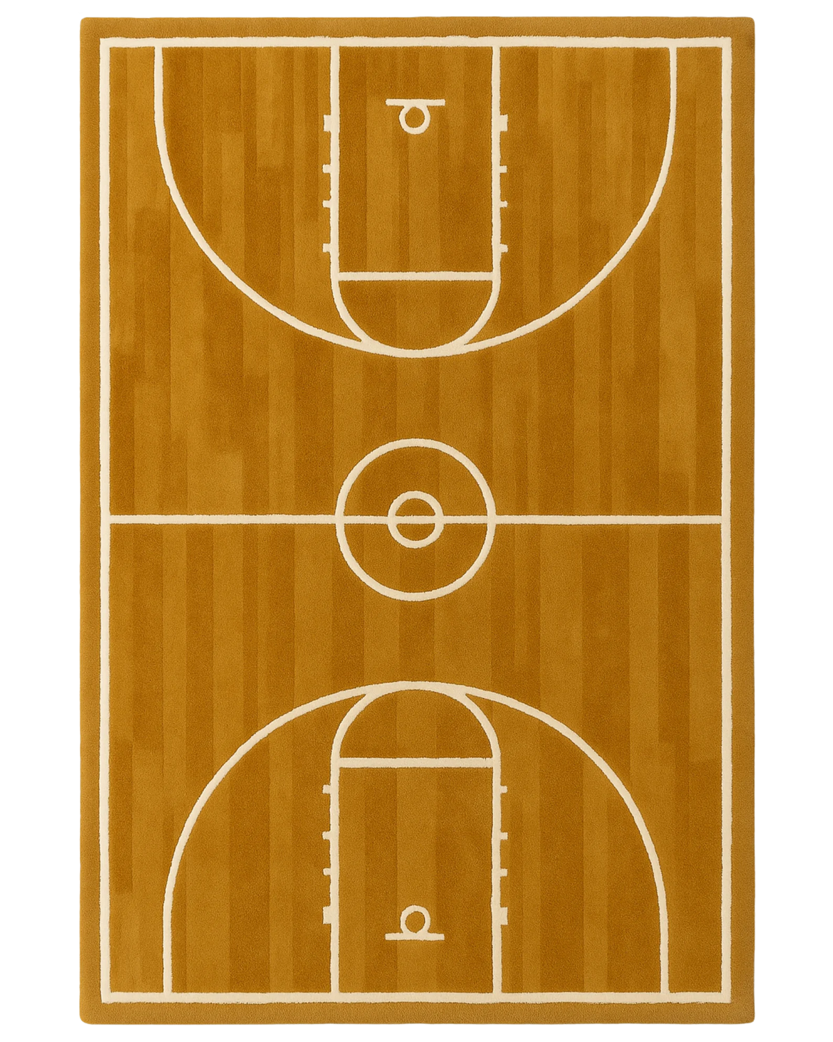 Hand-tufted wool novelty rug with basketball court design.