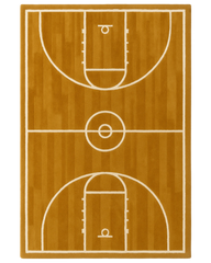 Hand-tufted wool novelty rug with basketball court design.
