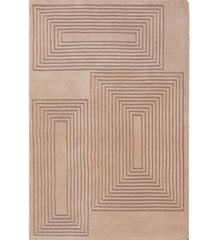 Beige geometric rectangular rug with linework design.