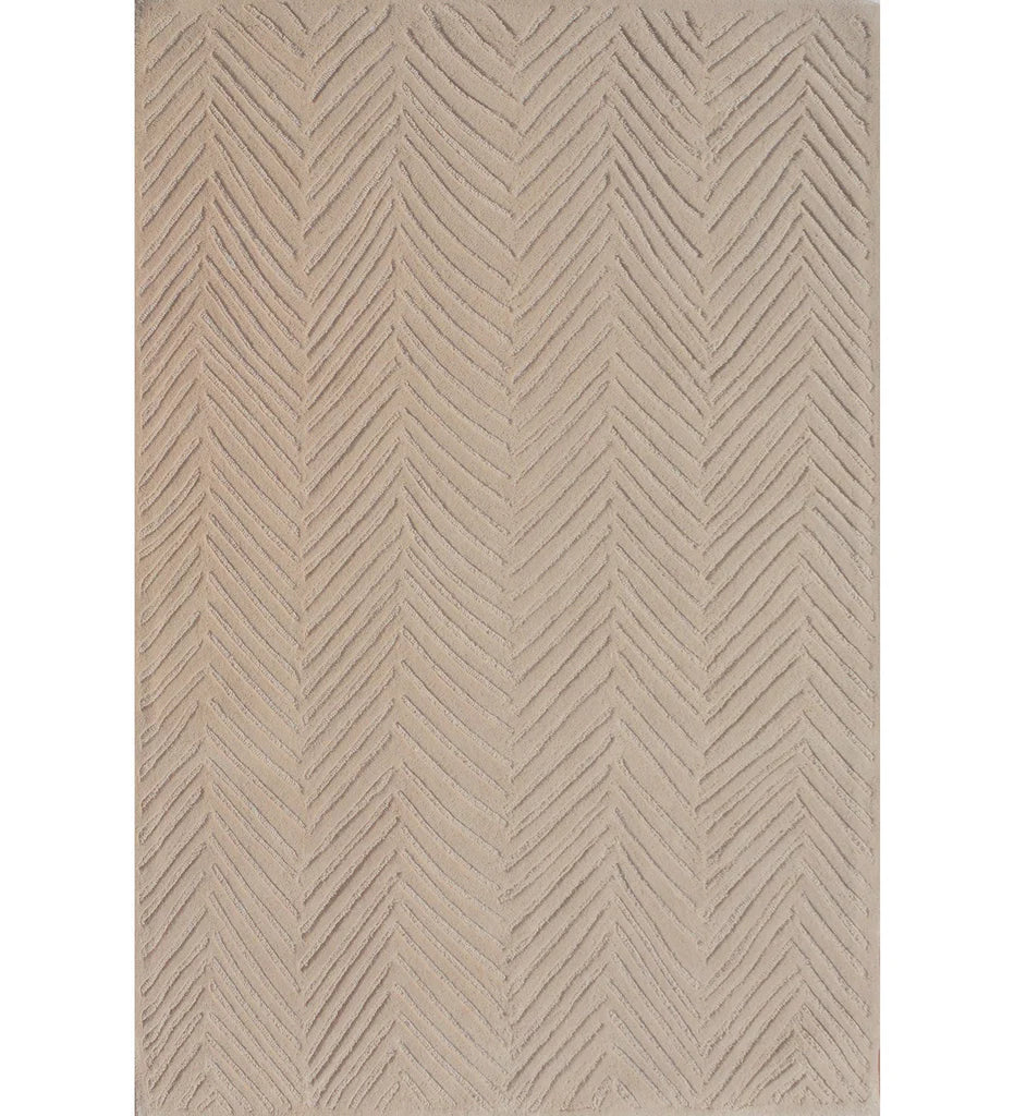 Beige textured chevron rug with hand-tufted design.