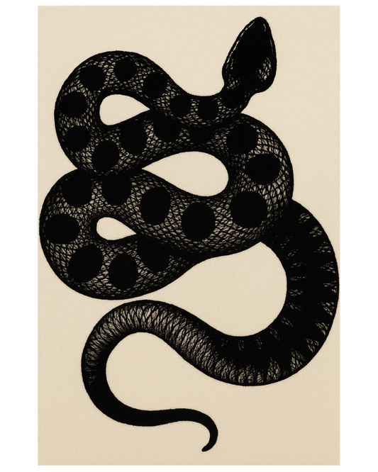 Beige and black snake design novelty rug.